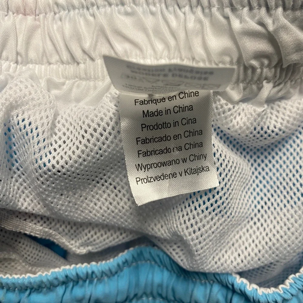 No Age Swim Trunks Mens XL Light Blue Striped Board Shorts Retro Mesh Lined